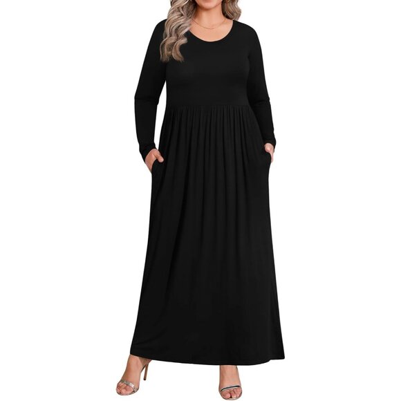 Plus Size Maxi Dress Women's Long Sleeve Casual Fall with Pockets XL-6XL - Picture 1 of 5